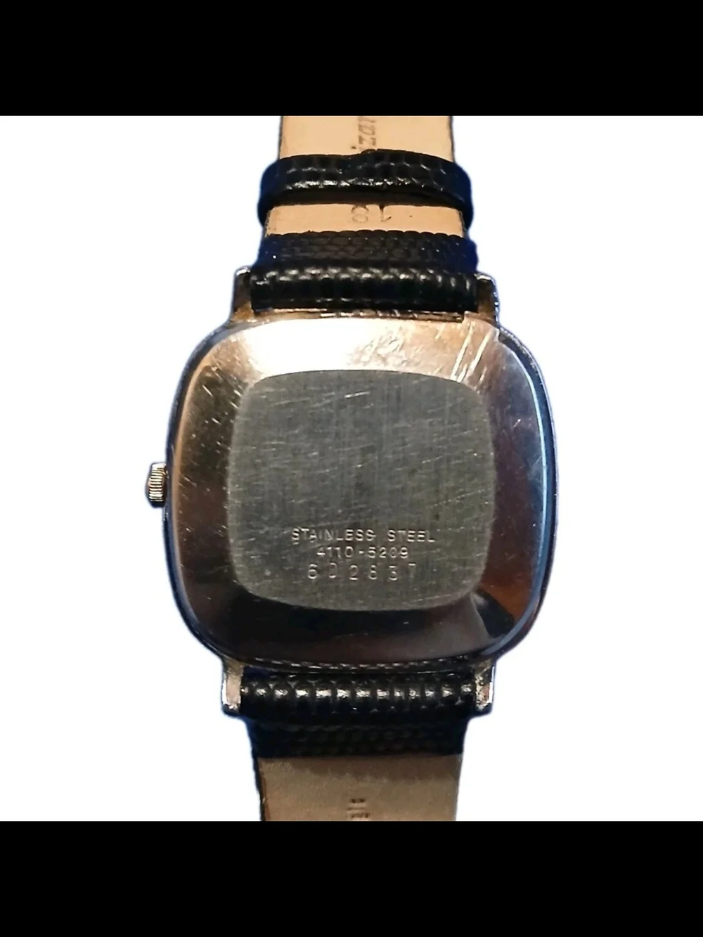 Vintage Seiko Quartz 4110-5209 Black Dial Square Men's Watch Leather Strap